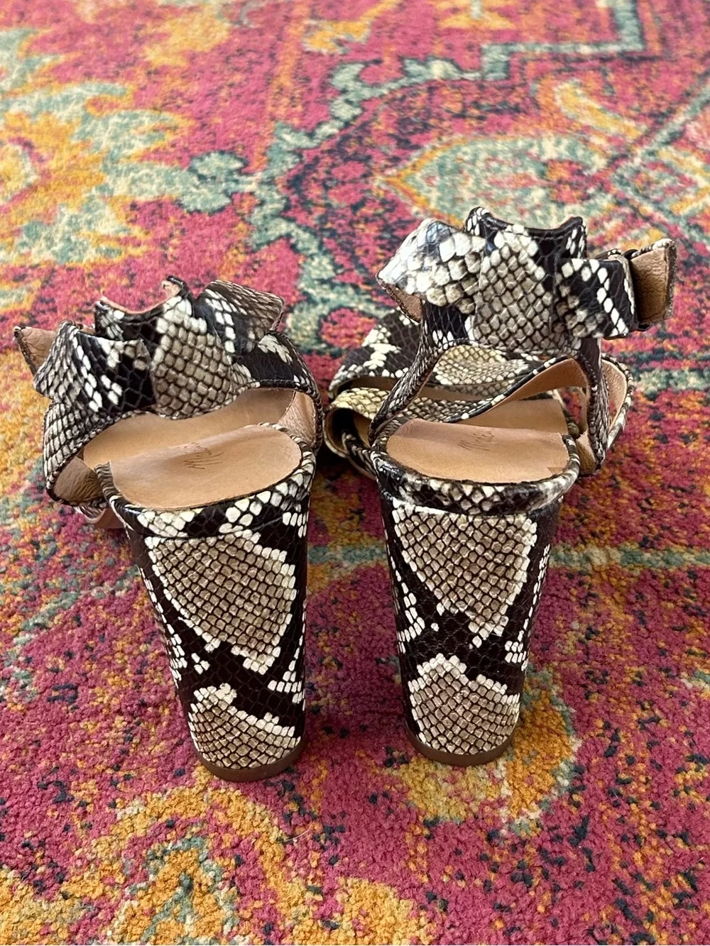 Madewell | Women’s Black/Cream Leather Faux Snake-Print The Liv Block Heel Sz 10 - Picture 10 of 16